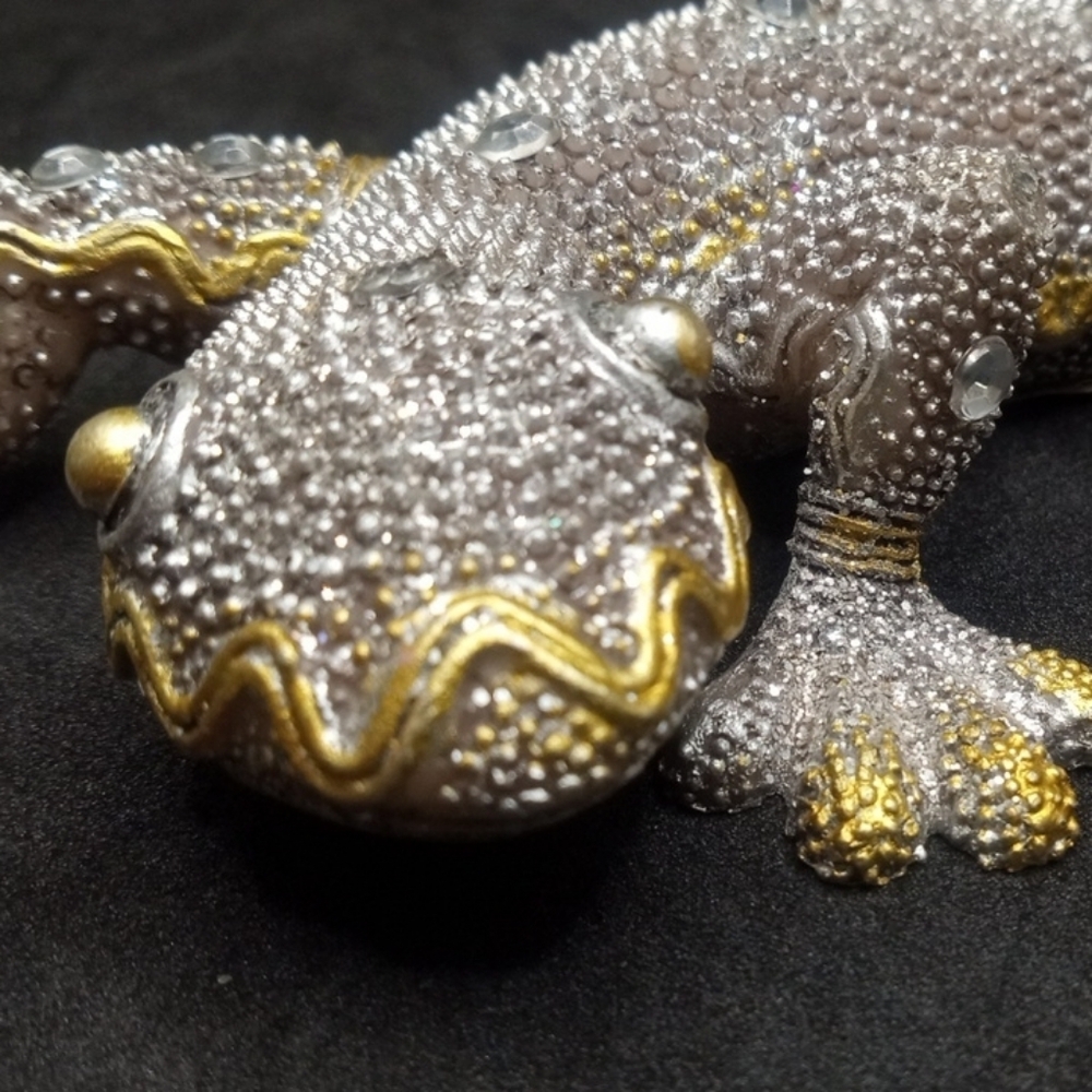 Gray and Gold Reptile Figurine with Sparkling Gems - Picture 11 of 16